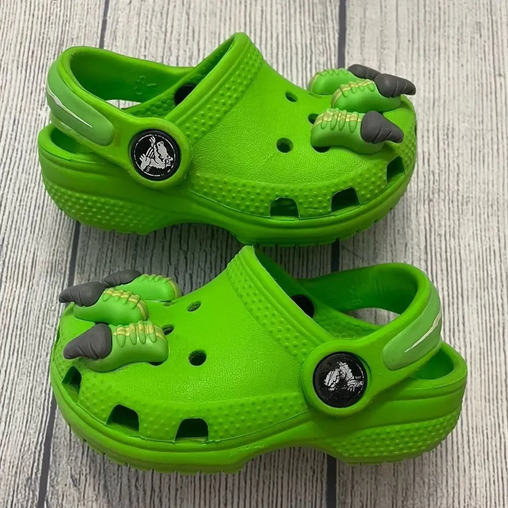 Green Dinosaur Croc Crocs Little Boy Toddler Sandals Shoes, Size 5